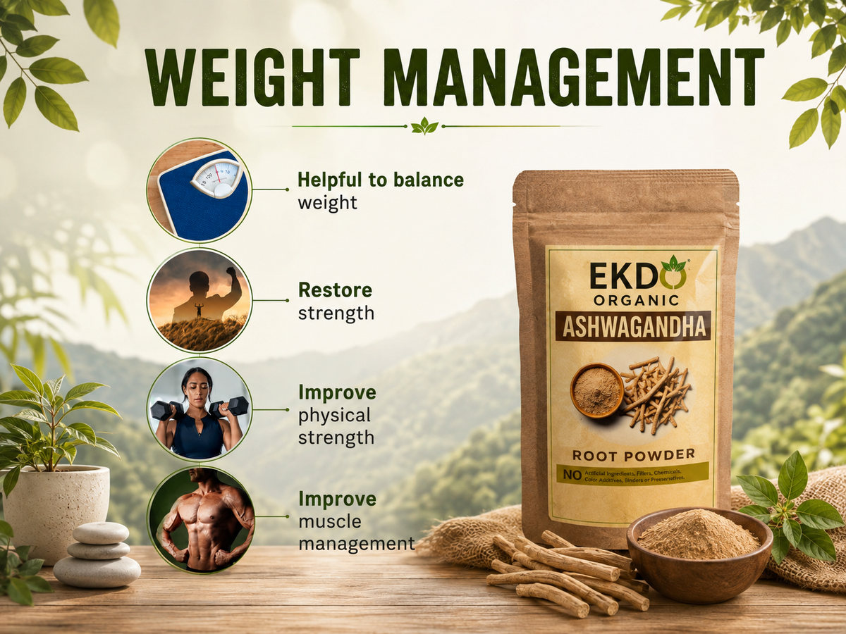 EKDO Organic Ashwagandha Root Powder | Pure Ayurvedic Ashwagandha Powder | Natural Herbal Wellness Supplement (100-G)